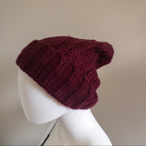 Free People Harlow Cable Knit Beanie in Wine - Picture 2 of 4